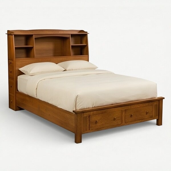 Storage Platform Bed Craftsman Style with Footboard Drawer Storage
