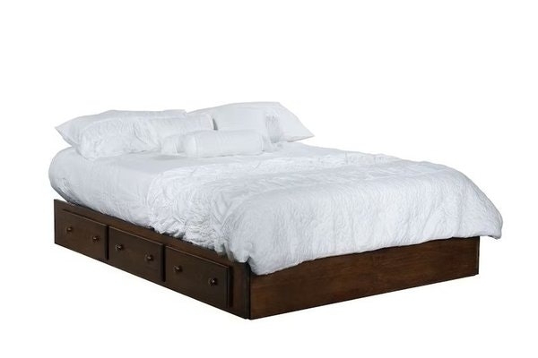 Storage Platform Bed in Dark Wood Finish with Three Side Drawers