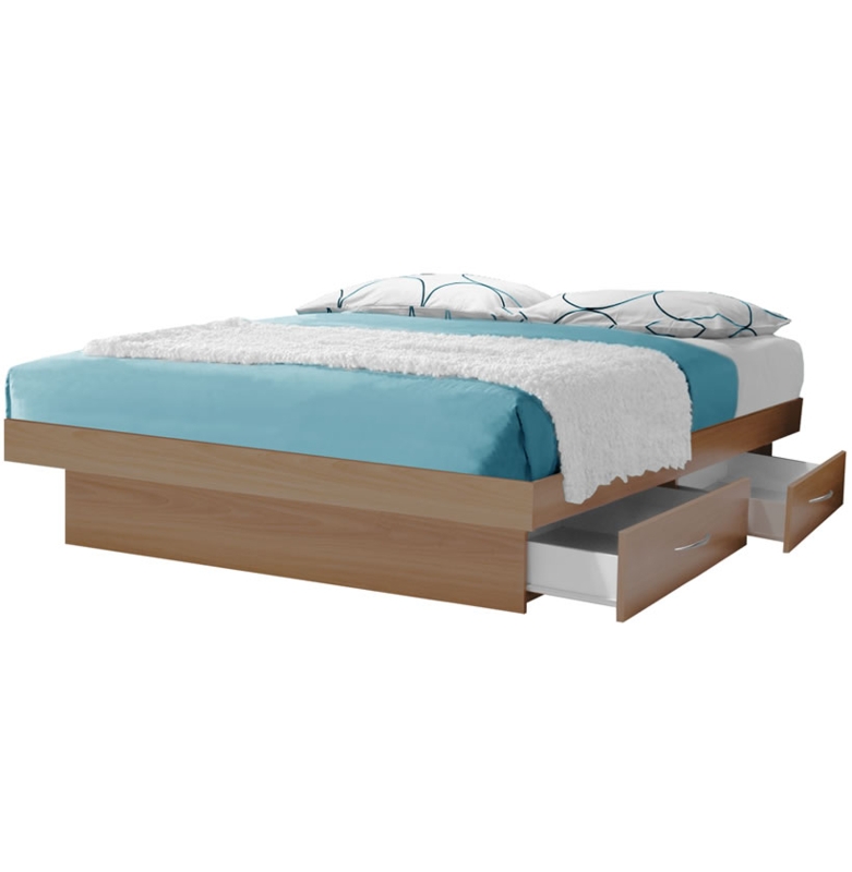 Storage Platform Bed with Integrated Side Drawers, Wood Toned
