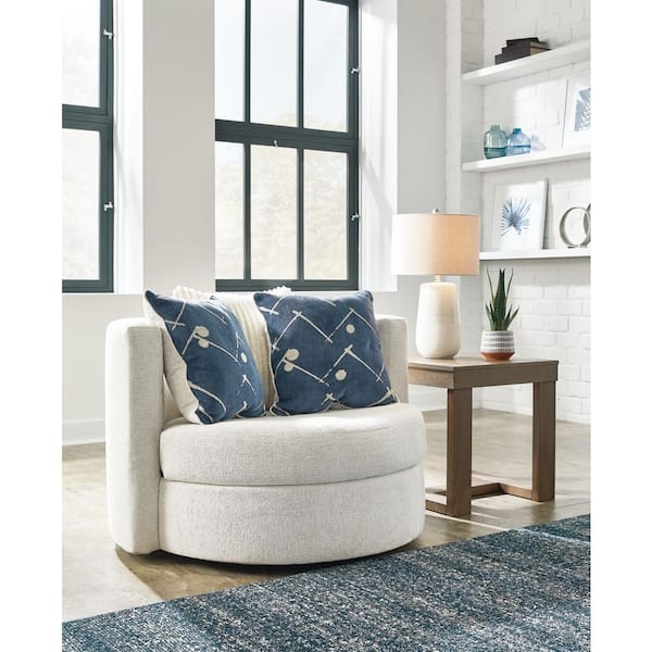 Swivel Accent Chair Barrel Back Off-White Textured