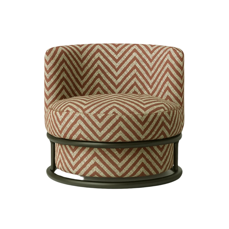 Swivel Accent Chair Beige Chevron Weave Barrel Silhouette Modern