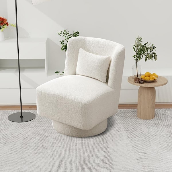 Swivel Accent Chair: Boucle Pedestal Base with Lumbar Pillow