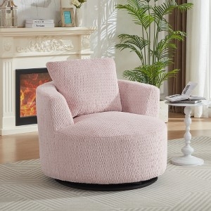 Swivel Accent Chair Boucle Texture Rounded Back Contemporary