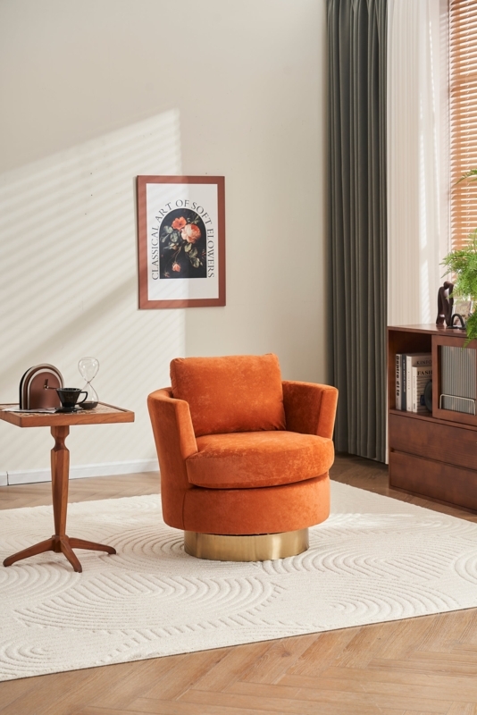 Swivel Accent Chair in Burnt Orange Velvet with Gold Base