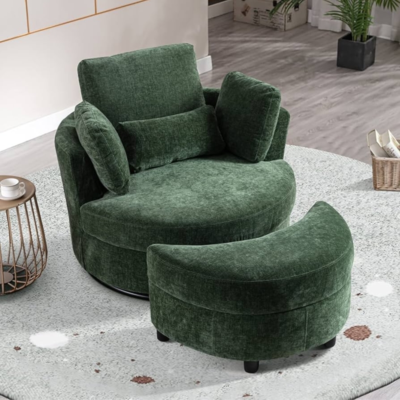 Swivel Accent Chair In Forest Green Ribbed Fabric