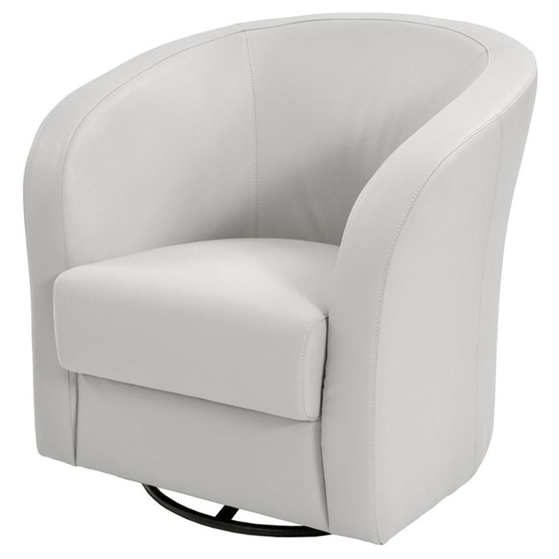 Swivel Accent Chair Leather Like Barrel Back Modern Minimalist White