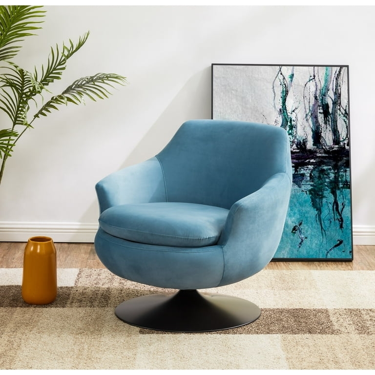 Swivel Accent Chair, Light Blue Velvet with Black Pedestal Base