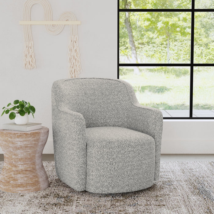Swivel Accent Chair Mottled Pattern Grey Boucle Barrel Silhouette