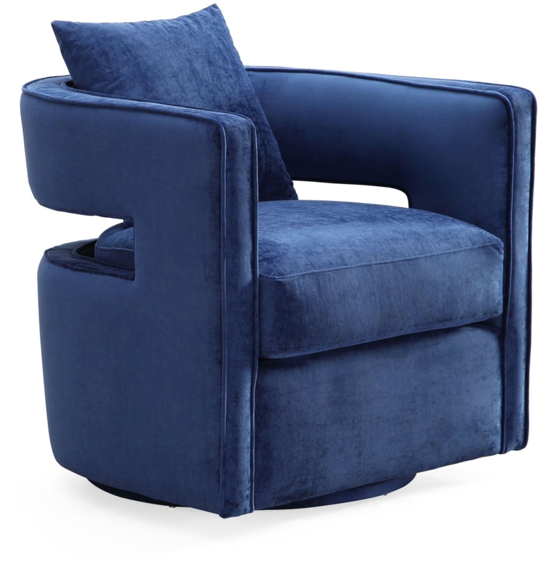 Swivel Accent Chair, Navy Velvet Barrel Back with Modern Cutout