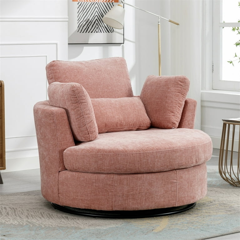 Swivel Accent Chair Oversized Chenille with Integrated Pillow Set