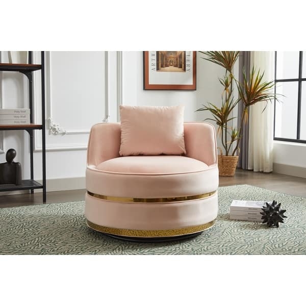 Swivel Accent Chair Velvet with Gold Metallic Banding Base