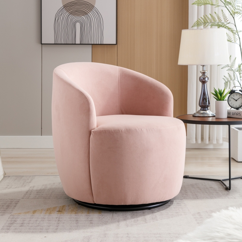 Swivel Armchair Blush Pink Velvet Barrel Back Contemporary