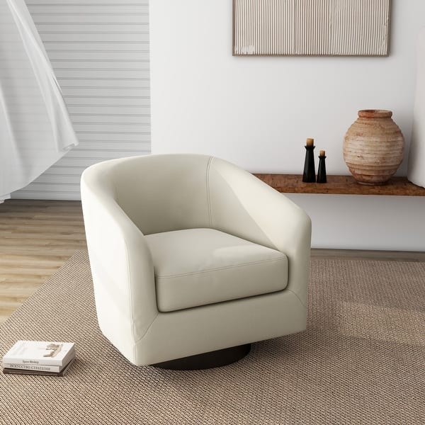 Swivel Armchair, Cream Leather-Like, Round Barrel Silhouette