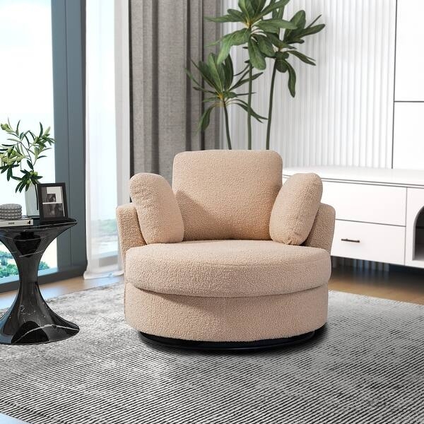 Swivel Barrel Chair Cream Boucle Oversized Round