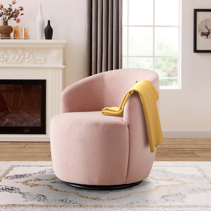 Swivel Barrel Chair Round Seat Velvet Contemporary Glam
