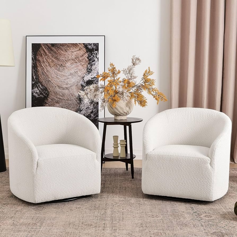 Swivel Barrel Chair Set of 2 Boucle No Assembly Textured Seat