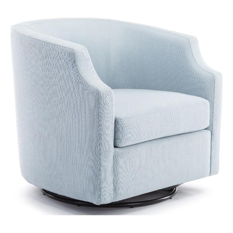 Swivel Barrel Chair, Sky Blue Polyester with Rippled Texture