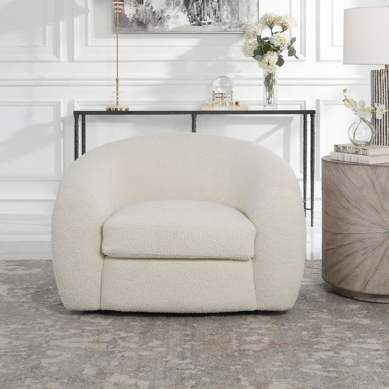 Swivel Chair Art Deco Boucle Curved Barrel Plush Seating