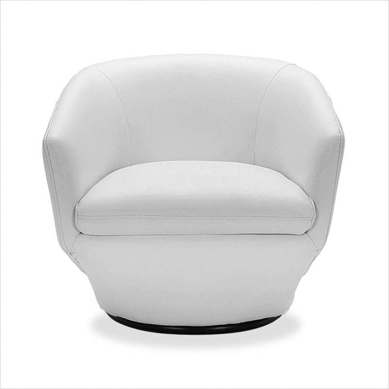 Swivel Chair Barrel Back Stark White Smooth Upholstery Topstitching Modern
