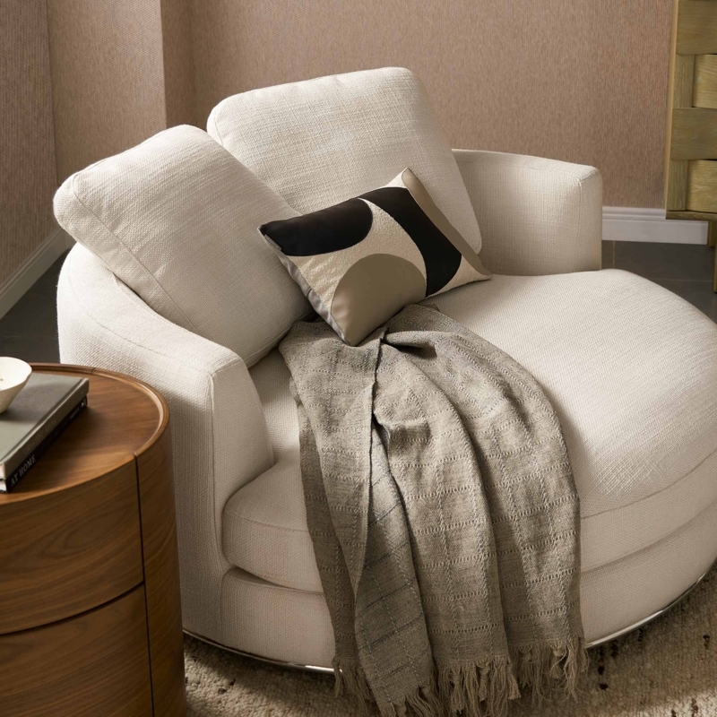 Swivel Chair Brilliant White Textured Weave Round
