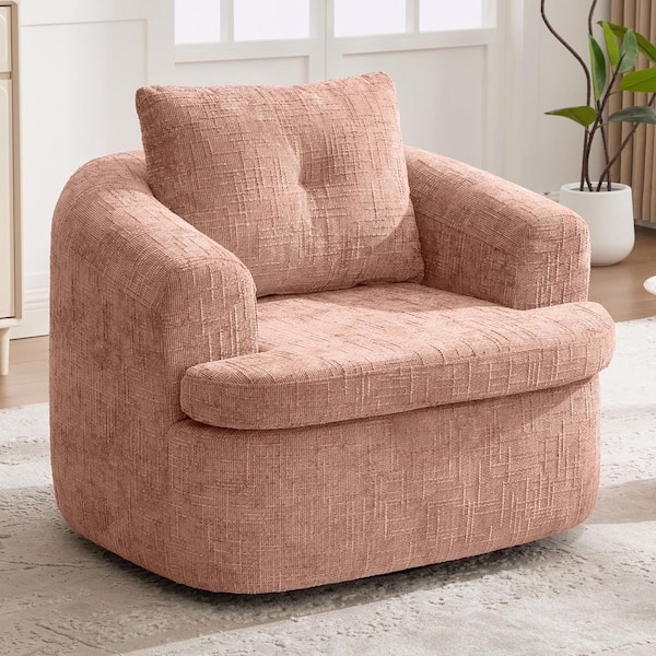 Swivel Chair Dusty Pink Chenille Dual Layer Cushion Organic Style