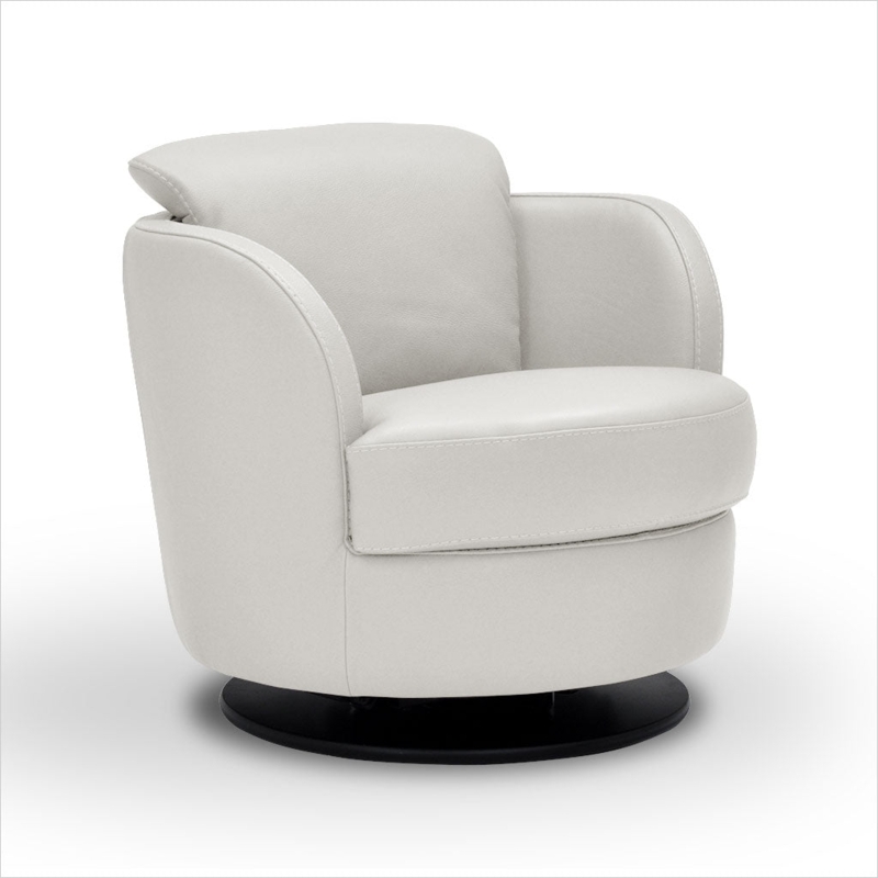 Swivel Chair in Leather-Like White Curved Back Smooth Texture Contemporary