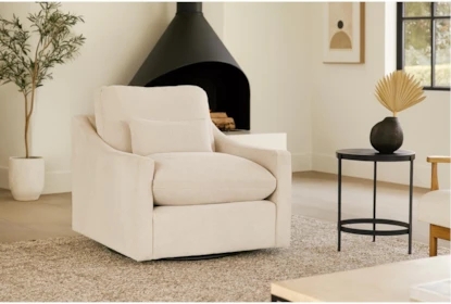 Swivel Chair: Plush Coarse Woven Fabric with Track Arms