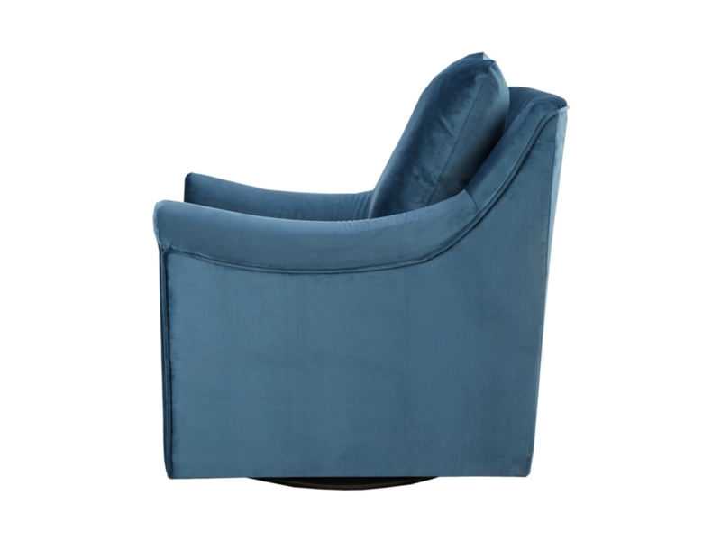 Swivel Chair, Slate Blue Velvet Sloped Arms with Loose Cushion