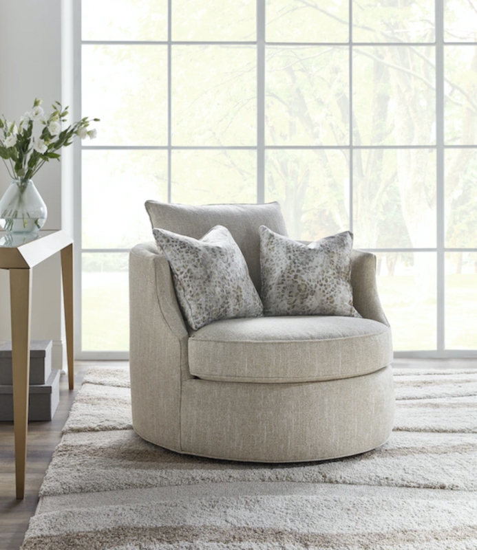 Swivel Chair Sloped Arms Beige Linen-Like Circular