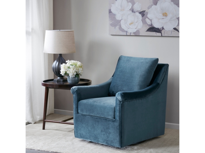 Swivel Chair, Teal Blue Velvet Skirted Base with Loose Cushion