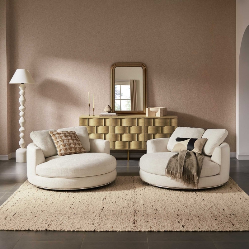 Swivel Chair Textured Weave Creamy White Round