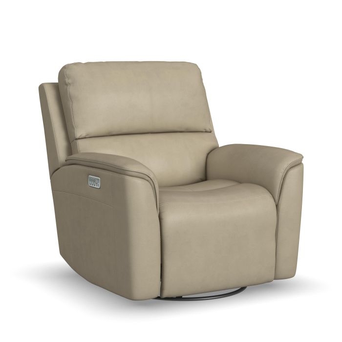 Swivel Glider Recliner Beige Leather-Like Integrated Control Panel