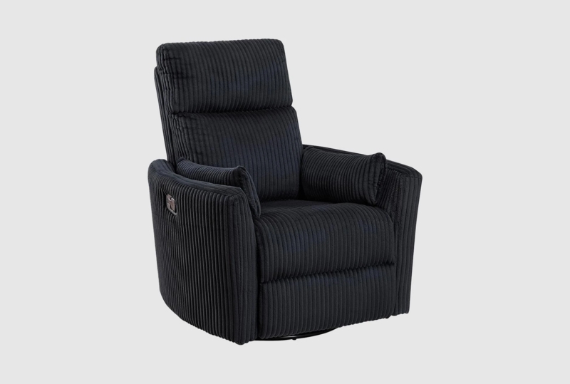 Swivel Glider Recliner Black Ribbed Surface Upholstered Fabric Nursery