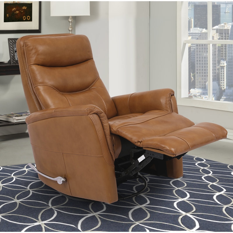 Swivel Glider Recliner Butterscotch Leather Like Manual Lever