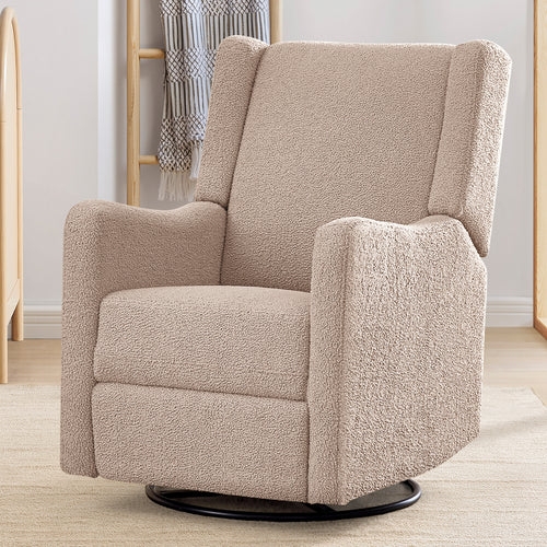 Swivel Glider Recliner Cream Boucle Texture Wingback Nursery Chair
