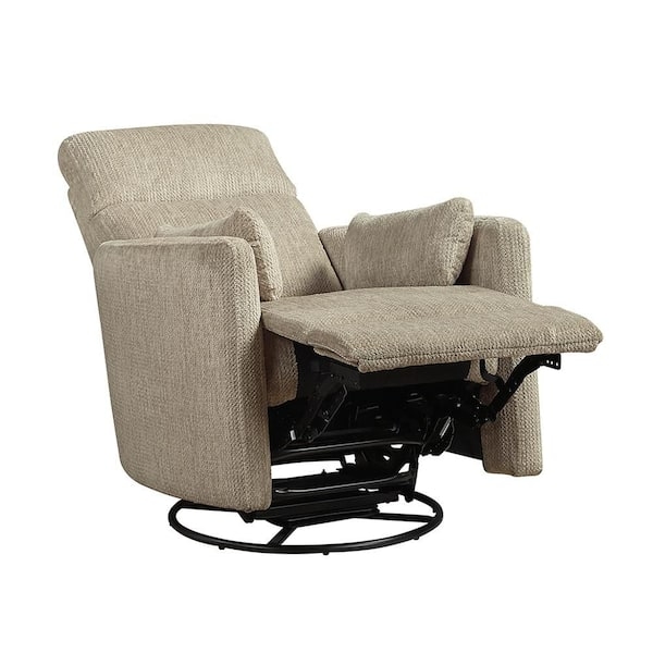 Swivel Glider Recliner featuring Pillow Top Arms in Beige Upholstery