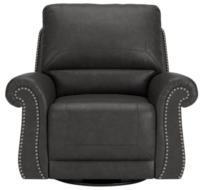 Swivel Glider Recliner, Granite Leather-Like with Silver Nailhead Trim