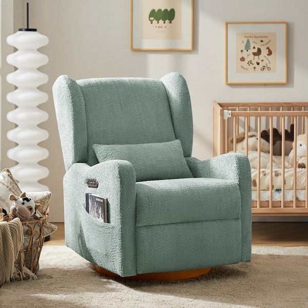 Swivel Glider Recliner in Sage Green Wingback with Power Controls