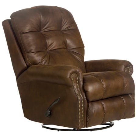 Swivel Glider Recliner, Leather-Like Tufted Back with Nailhead Trim