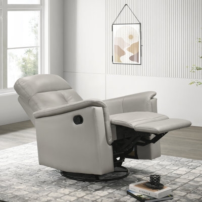 Swivel Glider Recliner Light Gray Leather-Like Manual Lever