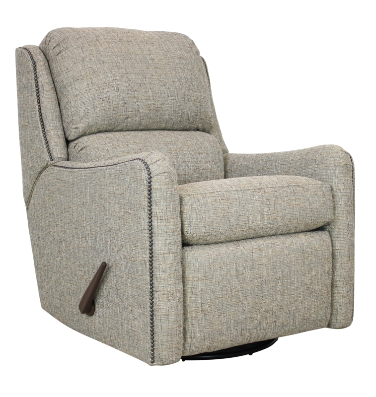 Swivel Glider Recliner, Light Gray Textured Upholstery Nailhead Trim