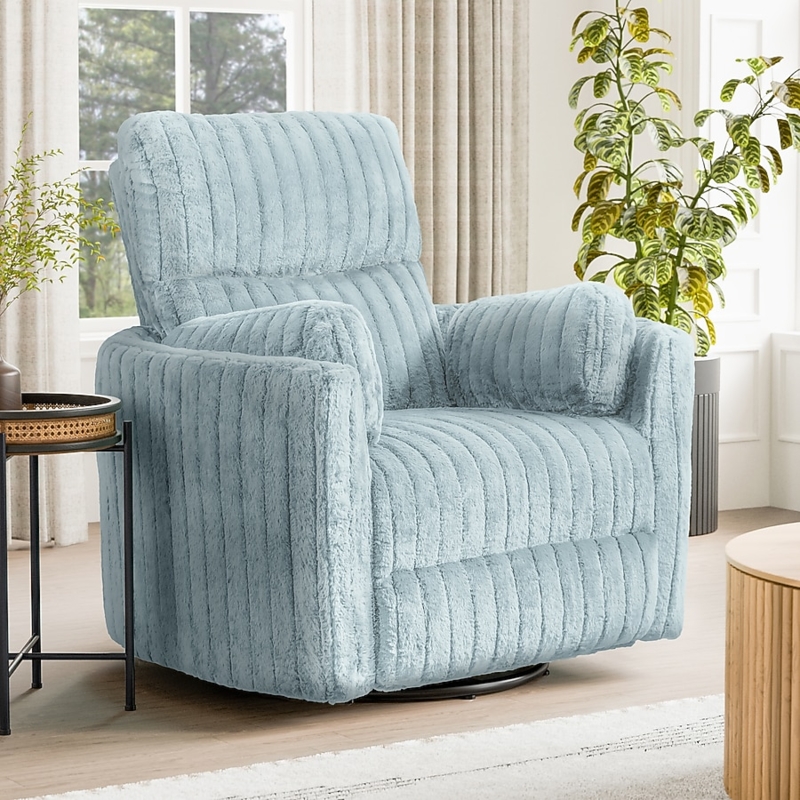 Swivel Glider Recliner Ribbed Chenille Sky Blue, Power Nursery Chair