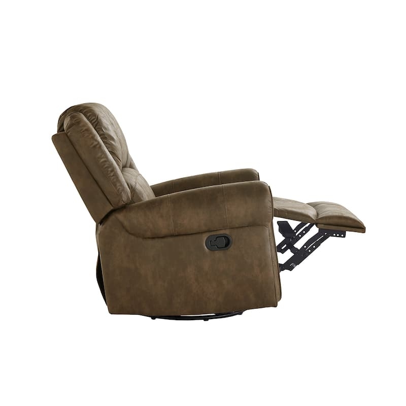 Swivel Glider Recliner, Rich Brown Polished Microfiber Leather Look