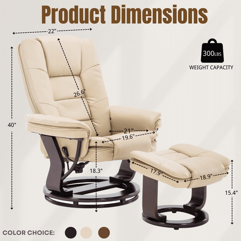 Swivel Lounge Chair Set in Leather-Like with Matching Ottoman