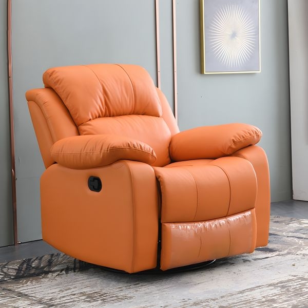 Swivel Manual Recliner with Overstuffed Silhouette, Vibrant Orange