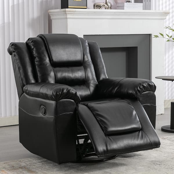 Swivel Manual Recliner with Wide Padded Armrests in Black