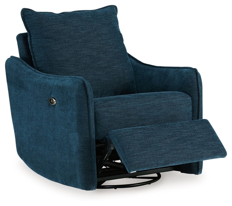 Swivel Power Recliner Teal Textured Fabric Woven Track Arms