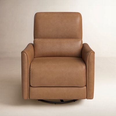 Swivel Power Recliner with Lumbar Support in Tan Leather-Like Fabric