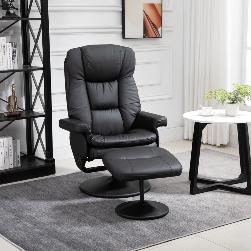 Swivel Recliner and Matching Ottoman Set Leather Like High Back Pedestal Base