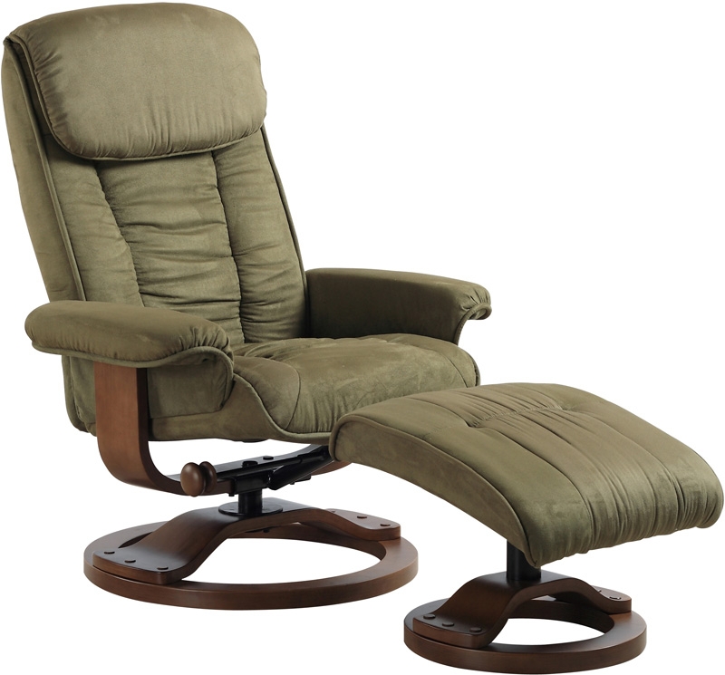 Swivel Recliner and Ottoman Set in Sage Green Microfiber Wood Base
